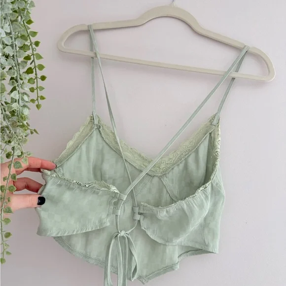 Sage Green Lace Trim Cami Top - Picture 4 of 7